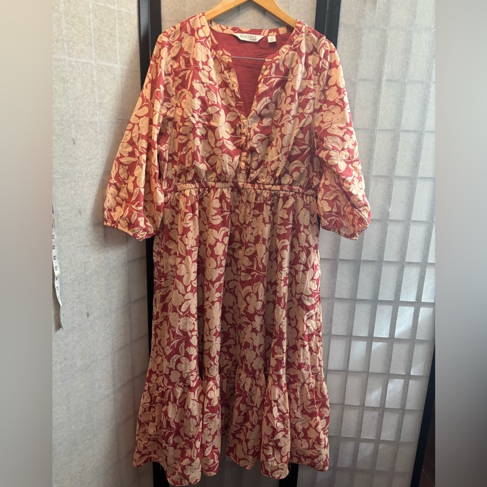 BEAUTIFUL x Lawrence Zarian Clay Red Cotton Floral Tiered Maxi/Midi Dress, India
